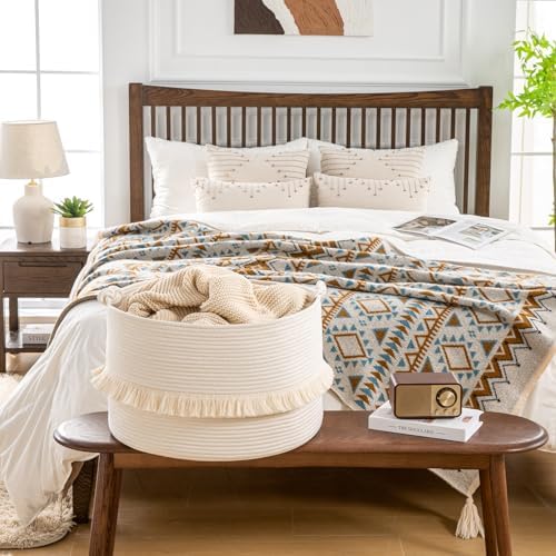 KAKAMAY 20x13 Cotton Woven Storage Basket White