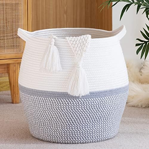 KAKAMAY 17x17 Cotton Woven Storage Basket Grey