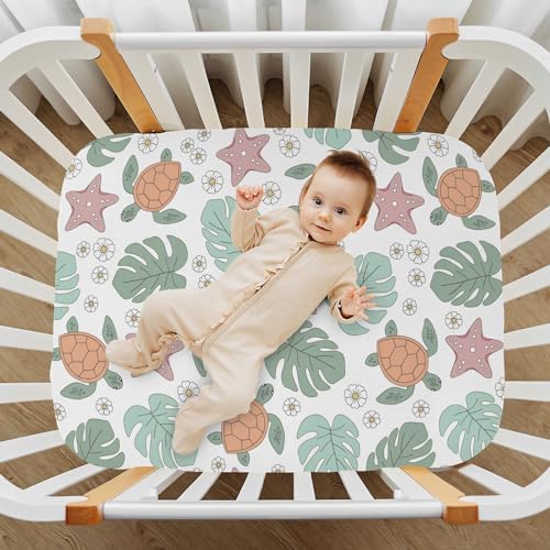 KICPOAY Fitted Crib Sheets with Turtle Starfish Pattern
