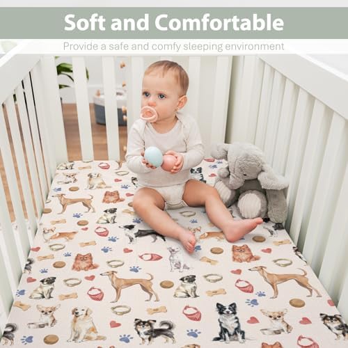 Watercolor Dogs Paws Heart Crib Sheet 52x28 Inch