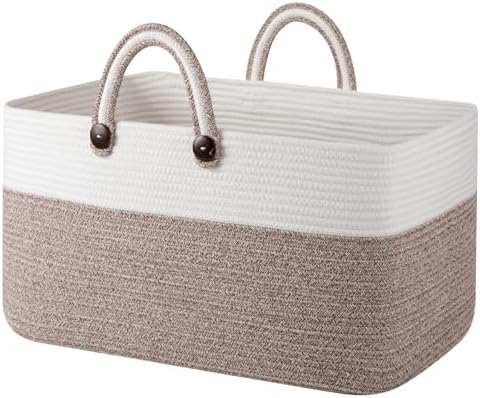 OIAHOMY 75L Woven Blanket Basket - Gradient Brown With White