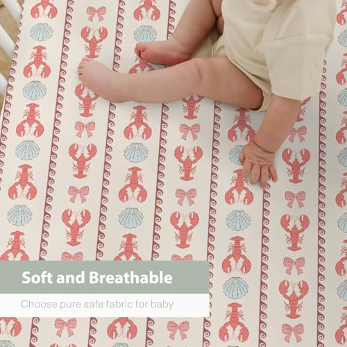 Red Coastal Lobsters and Bows Crib Sheets 28x52