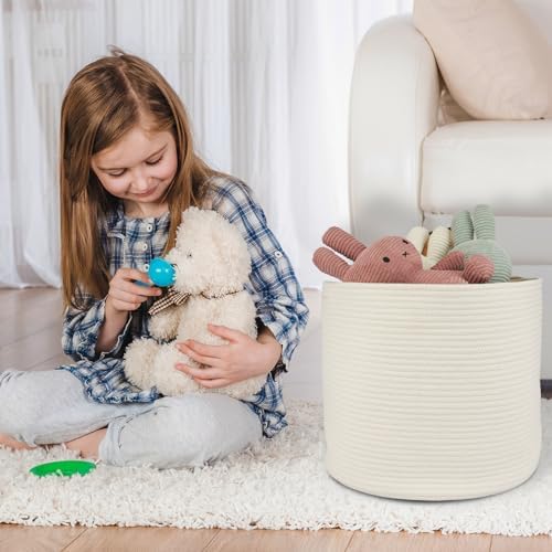 Cotton Rope Storage Basket for Kids Baby 16x14 Round Woven Basket