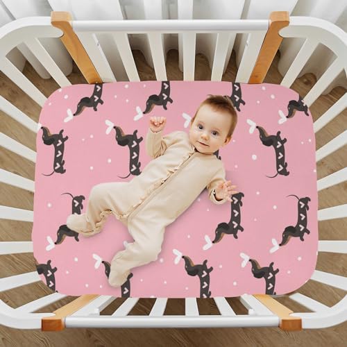 KICPOAY Dachshund and Hearts Crib Sheets for Baby Toddler 1
