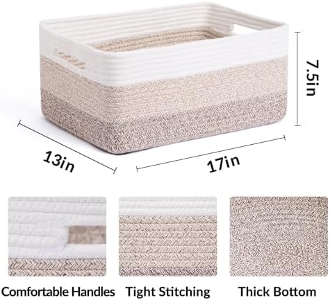 MiniArk Woven Rope Storage Baskets 2 Pack Gradient Brown 17x13x75
