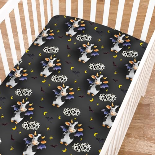 Halloween Cows Pumpkins Crib Sheet 52x28 Fitted Mattress Cover