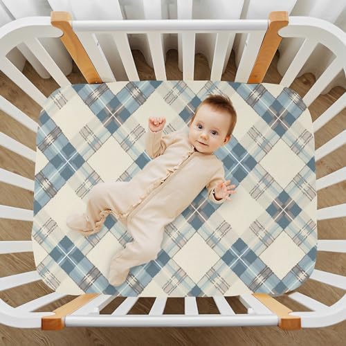 Wassud Pastel Blue Plaid Crib Sheets Set 1