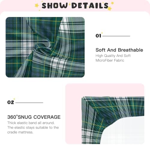 Emelivor Tartan Plaid Green Crib Sheet for Newborn Bedding