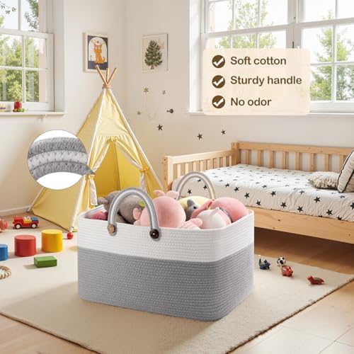 OIAHOMY 75L Rectangle Woven Blanket Basket - Gradient Grey
