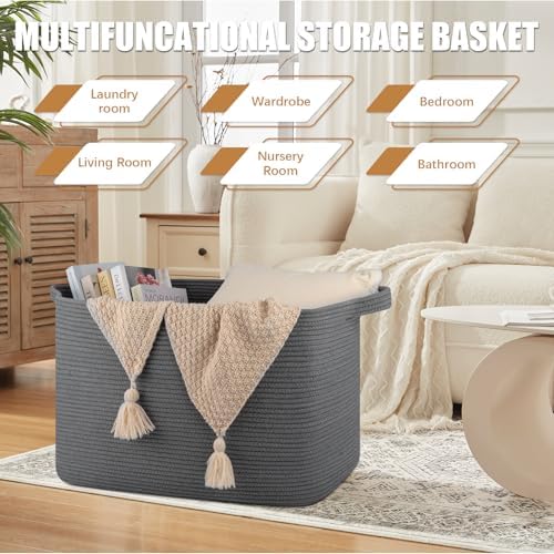 118L Extra Large Woven Blanket Basket with Handles - Grey