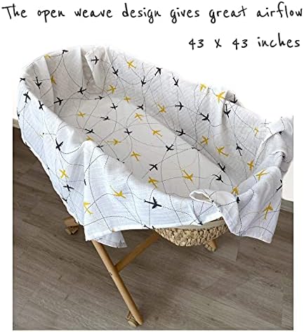 Ipek Kehribar Muslin Swaddle Blanket - 43x43 in 100 Cotton Airplane Print 1
