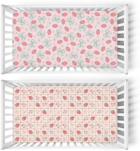 Boho Strawberry Flowers Crib Sheets 2 Pack