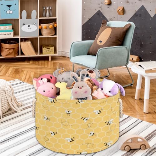 Cute Yellow Bee Large Storage Basket with Handle