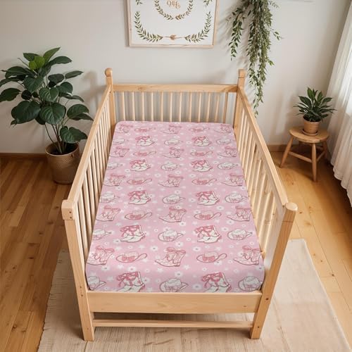 Pink Floral Bows Crib Sheet for Girl