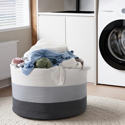 MXMHOME Large Cotton Blanket Basket with Handles