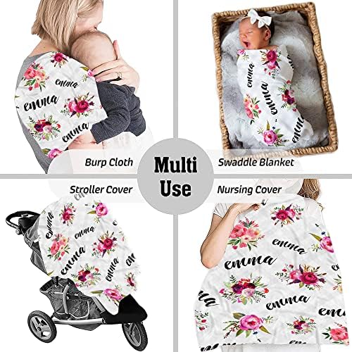 ENCYCOM Personalized Floral Swaddling Blanket