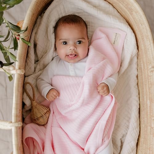 Organic Ribbed Swaddle Blanket - Blush Pink for Newborns