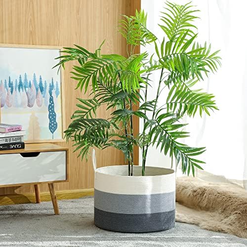 KAKAMAY Cotton Woven Storage Basket 20x13 WhiteGrey
