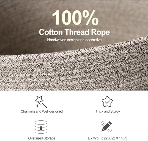 Extra Large Woven Cotton Basket 22x14 for Blankets and Toys