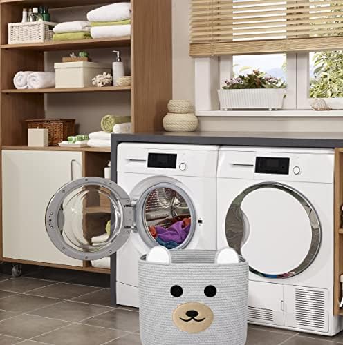Bear Laundry Baskets Woven Storage Hamper with Handles Grey