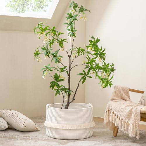 KAKAMAY 20x13 Cotton Woven Storage Basket White