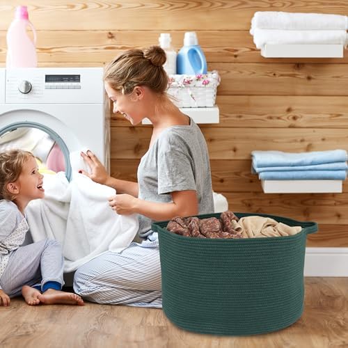 Large Cotton Rope Storage Basket 22x14 Dark Green