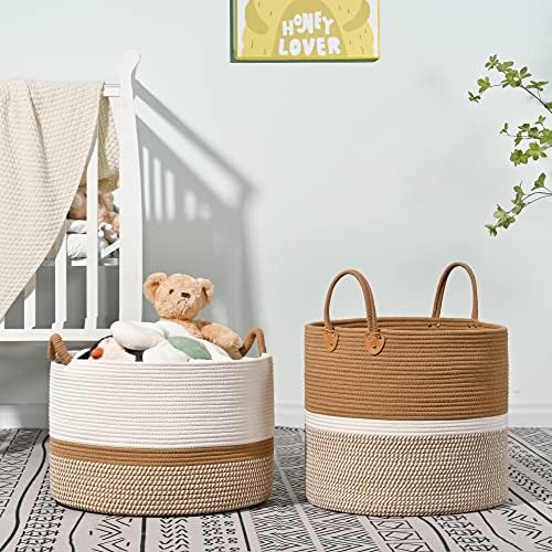 KAKAMAY Cotton Woven Storage Basket 18x18x16 Brown