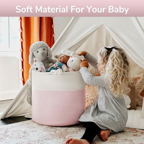 Goodpick Soft Woven Baby Storage Basket Pink 15x142 Inches