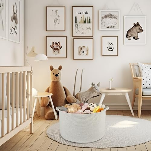 XUANGUO Large Cotton Rope Basket - 22x14 Grey Round Storage