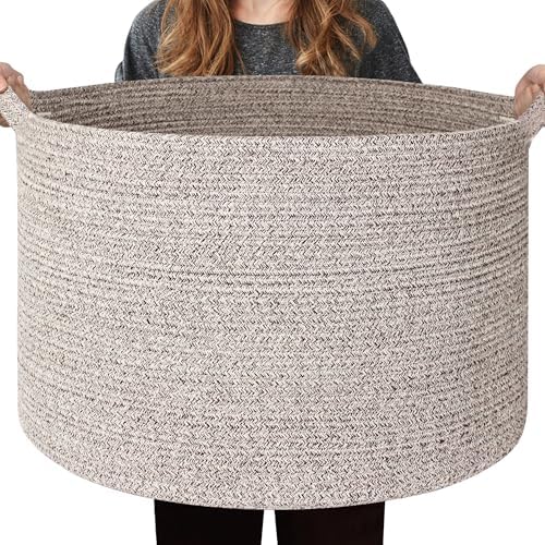 Extra Large Woven Cotton Basket 22x14 for Blankets and Toys