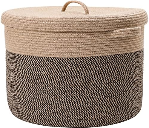 Cottonphant Modern JuteBlack Cotton Rope Storage Basket with Lid