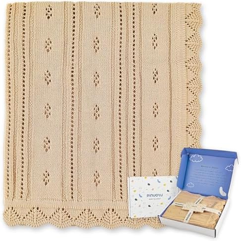 Pinuotu Cotton Pointelle Baby Blanket - Ultra-Soft Breathable 31x40 Inch