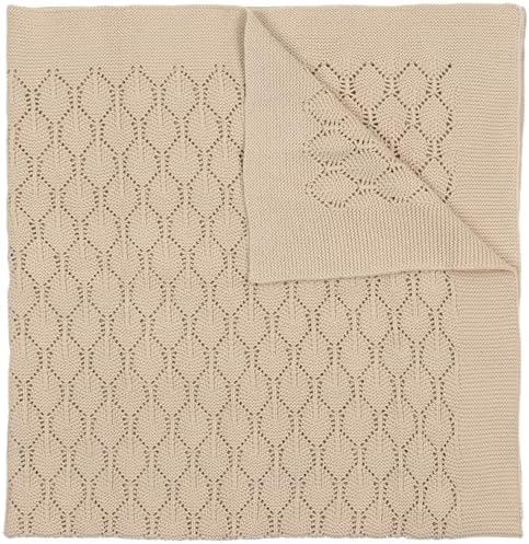 Chunky Pointelle Knit Baby Blanket - Unisex 0-3 Months Tan 29x36