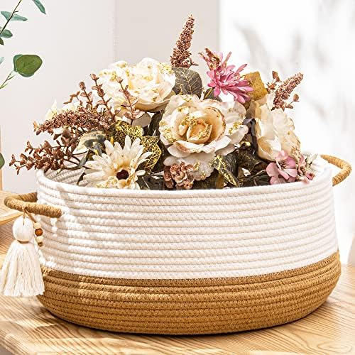 KAKAMAY Cotton Rope Woven Storage Basket 16x8 Brown