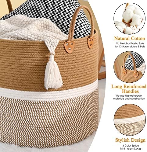KAKAMAY Cotton Woven Storage Basket 18x18x16 Brown