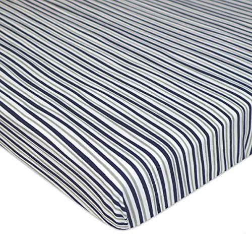 TL Care Fitted Mini Crib Sheet 24x38 Navy Grey Stripes
