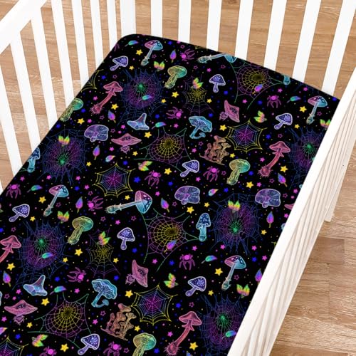 KASTLEE Colorful Halloween Crib Sheet 52x28 Rainbow Mushroom