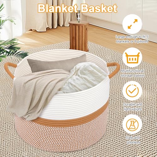 20x13 Woven Cotton Basket - Versatile Storage Decor WhiteBrown
